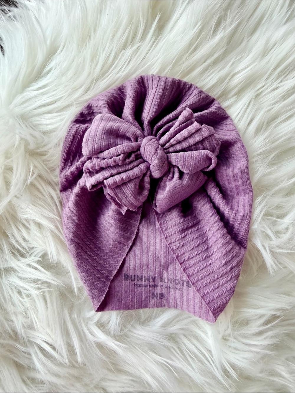 Bunny Knots Dusty Purple Ribbed Baby Turban with Knotted Bow